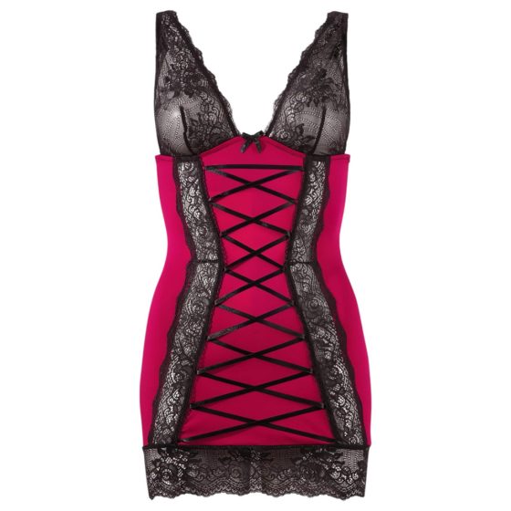 Cottelli - Exclusive Lace-up Lace Dress (Red-Black)