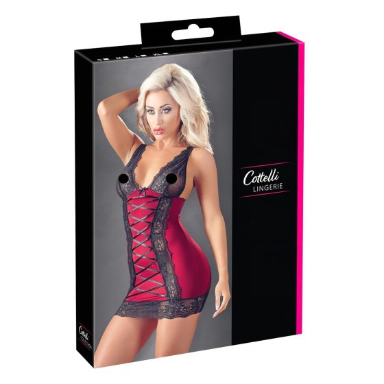 Cottelli - Exclusive Lace-up Lace Dress (Red-Black)