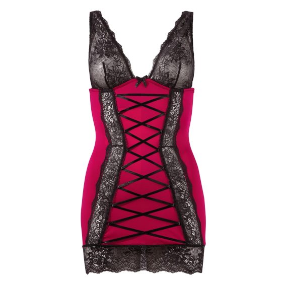 Cottelli - Exclusive Lace-up Lace Dress (Red-Black)