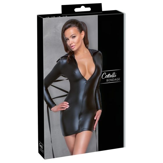 Cottelli Bondage - Shiny Bodycon Dress with Restraints (Black)