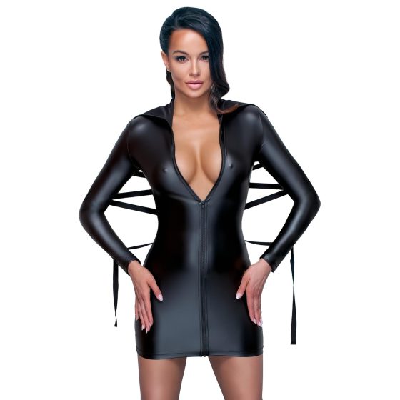 Cottelli Bondage - Shiny Bodycon Dress with Restraints (Black)