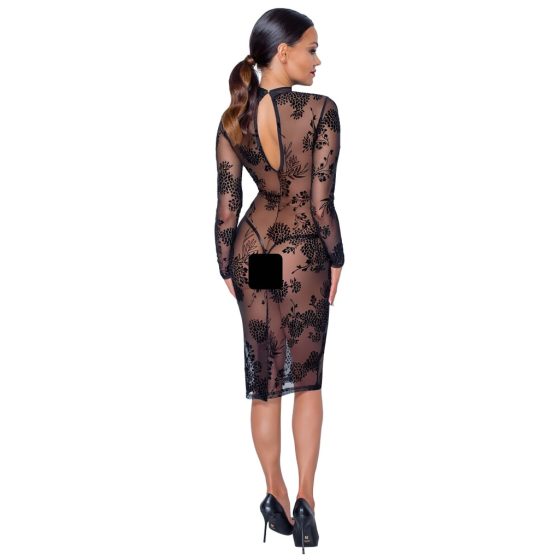 Noir - Sheer Floral Long Sleeve Dress (Black)