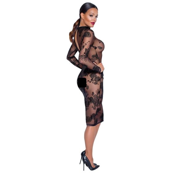 Noir - Sheer Floral Long Sleeve Dress (Black)