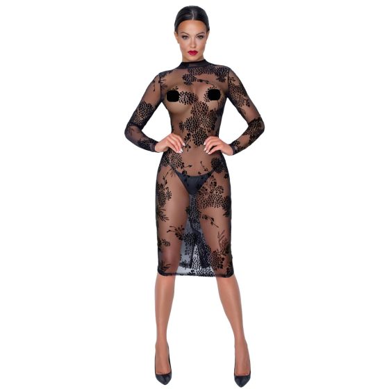 Noir - Sheer Floral Long Sleeve Dress (Black)