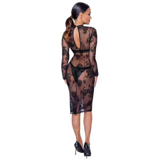 Noir - Sheer Floral Long Sleeve Dress (Black)