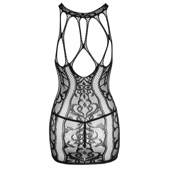 / NO:XQSE - Lace Pattern Fishnet Mini Dress (Black)