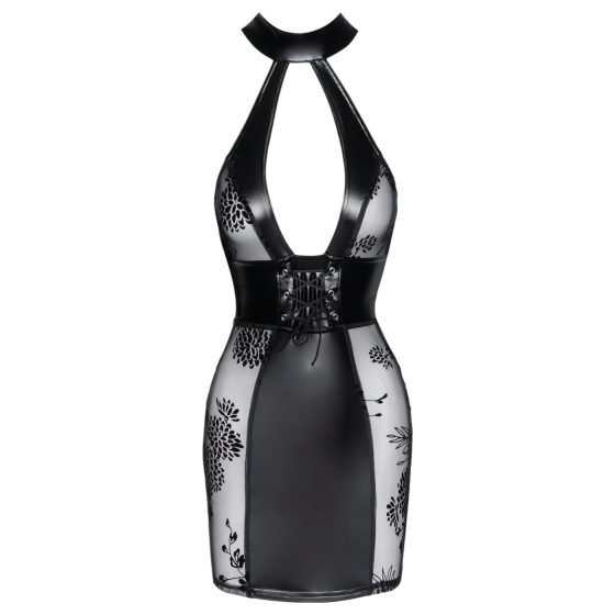 Noir - Black Corset Mini Dress with Plunging Neckline