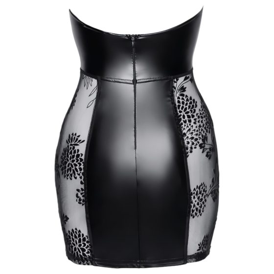 Noir - Black Corset Mini Dress with Plunging Neckline