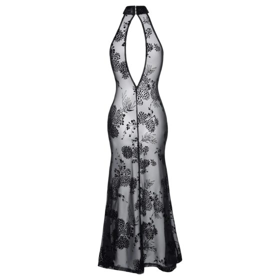 Noir - Transparent, Floral Long Dress (Black)