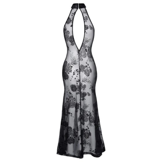 Noir - Transparent, Floral Long Dress (Black)