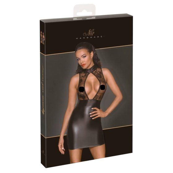 Noir - sheer top, shiny mini dress (black)