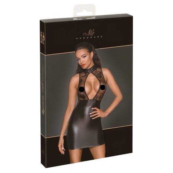 Noir - Transparent Top Shiny Mini Dress (Black)