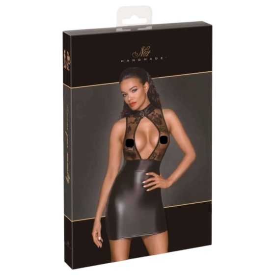 Noir - Transparent Top Shiny Mini Dress (Black)