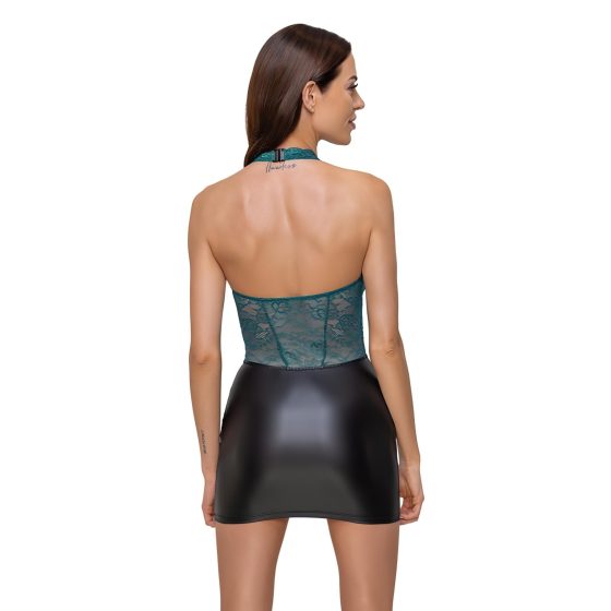 Cottelli - Lace-Up, Shiny Dress (Black-Green)