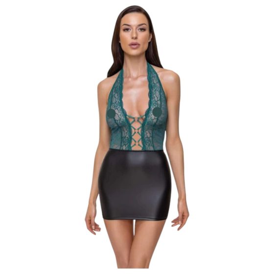 Cottelli - Lace-Up, Shiny Dress (Black-Green)