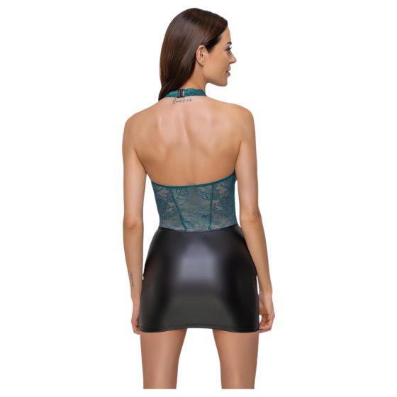 Cottelli - Lace-Up, Shiny Dress (Black-Green)