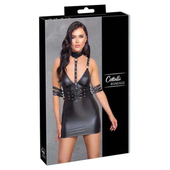 Cottelli Bondage - Glossy Mini Dress with Choker (Black)