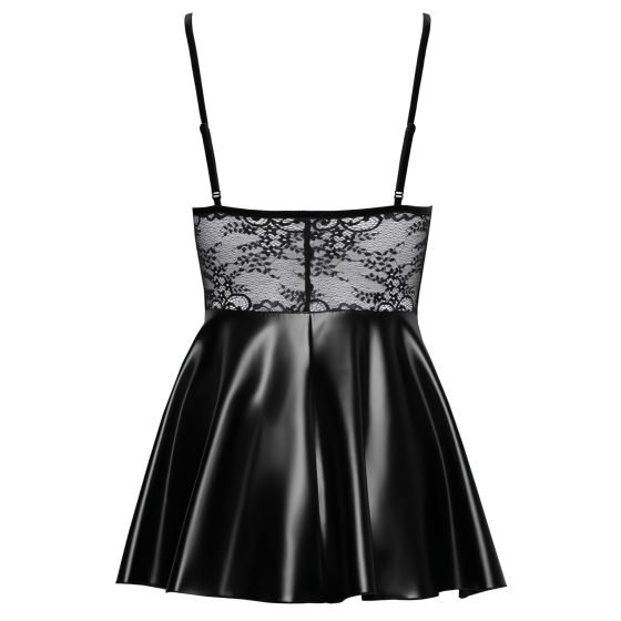 Noir - Shiny Dress with Lace Top (Black)