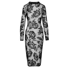 Noir - Embroidered Rose Long Sleeve Dress (Black)