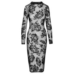 Noir - Embroidered Rose Long-Sleeve Dress (Black)