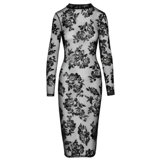 Noir - Embroidered Rose Long-Sleeve Dress (Black)