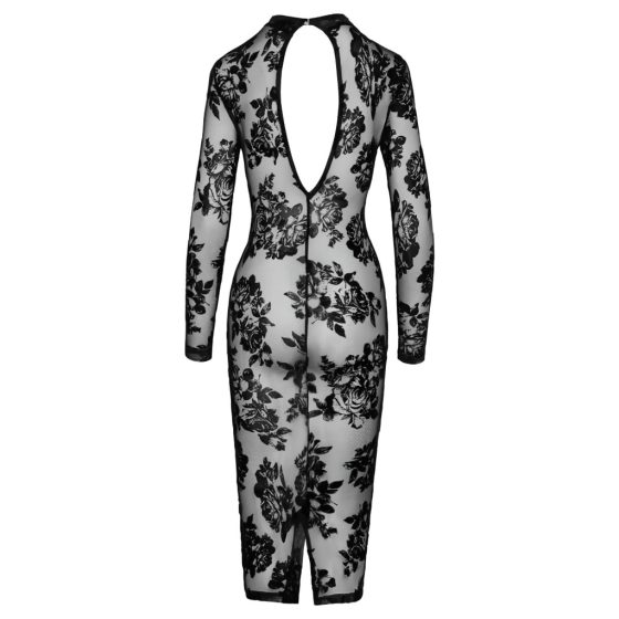 Noir - Embroidered Rose Long Sleeve Dress (Black)