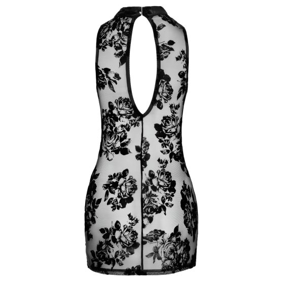 Black Embroidered Rose Sleeveless Mini Dress