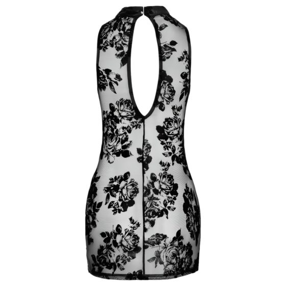 Black Embroidered Rose Sleeveless Mini Dress