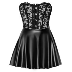 Noir - Lace Top Shiny Mini Dress (Black)