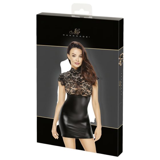 Noir - Shiny Dress with Lace Top and Corset (Black)