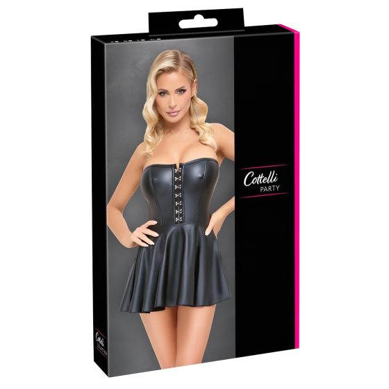 Cottelli - Shiny Mini Dress with Pleated Skirt (Black)