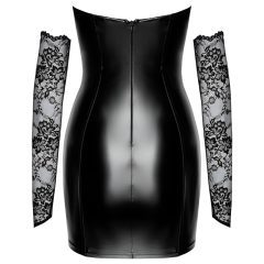 Noir - Shiny Dress with Lace Inserts (Black)