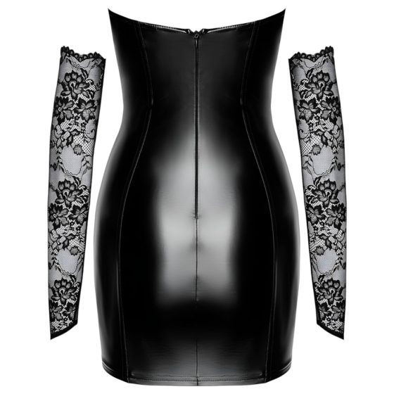 Noir - latex dress with lace inserts (black)