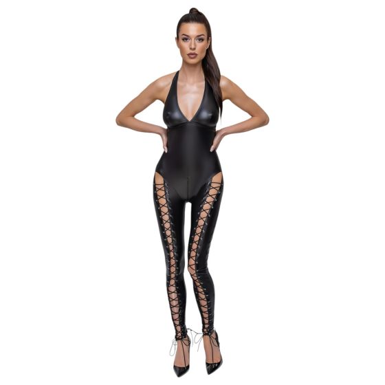 Cottelli Party - Halterneck Lace-Up Catsuit (Black)