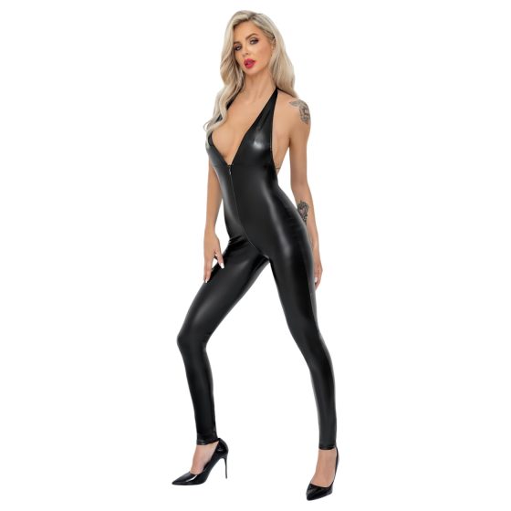 / Noir - Deep V-Neck, Halterneck Jumpsuit (Black)