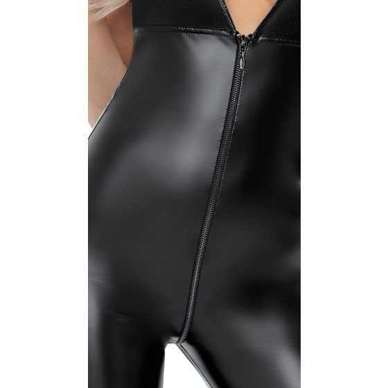 Noir - Deep V-Neck, Halterneck Jumpsuit (Black)