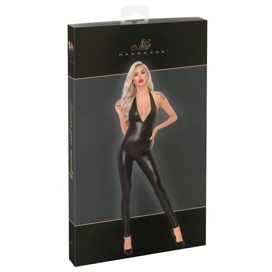 Noir - Deep V-Neck, Halterneck Jumpsuit (Black)