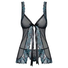   Obsessive Amanta - Embroidered Babydoll with Thong (Black-Turquoise)