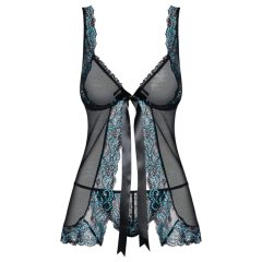   Obsessive Amanta - Embroidered Babydoll with Thong (Black-Turquoise)