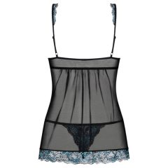   Obsessive Amanta - Embroidered Babydoll with Thong (Black-Turquoise)