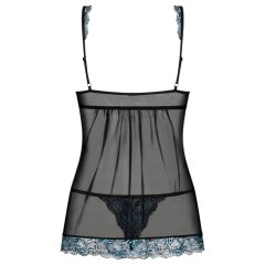   Obsessive Amanta - Embroidered Babydoll with Thong (Black-Turquoise)