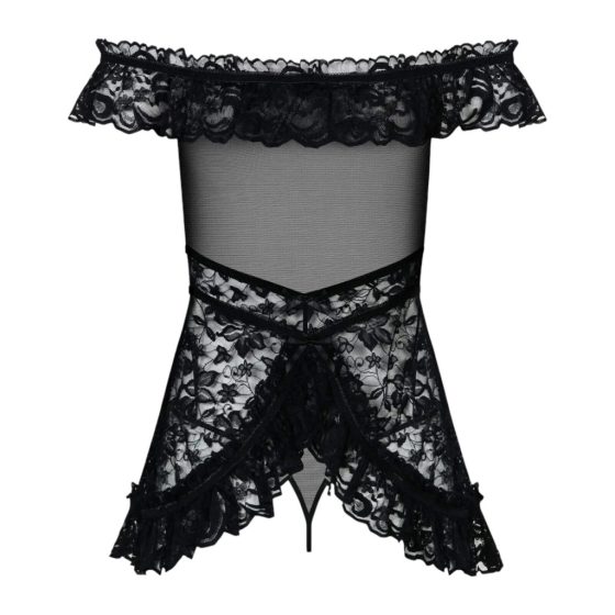 Obsessive Flores - Frilly Floral Babydoll with Thong (Black)