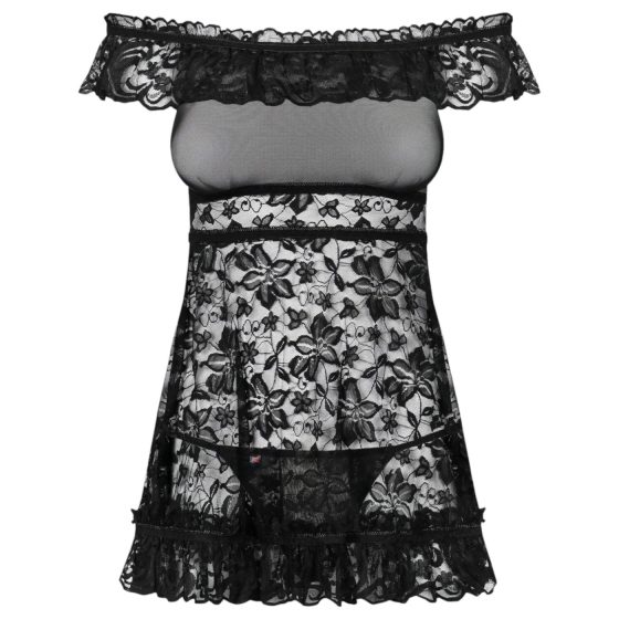 Obsessive Flores - Ruffled-Flower Babydoll with Thong (Black)