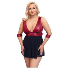   Cottelli Bondage Plus Size - Deep V-Neck Babydoll (Red-Black)