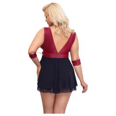   Cottelli Bondage Plus Size - Deep V-Neck Babydoll (Red-Black)