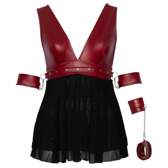 Cottelli Bondage Plus Size - Deep V-Neck Babydoll (Red-Black)