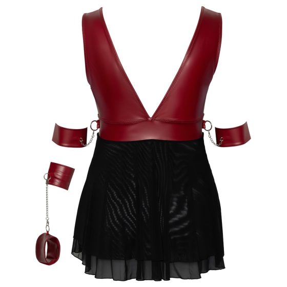 Cottelli Bondage Plus Size - Deep V-Neck Babydoll (Red-Black)