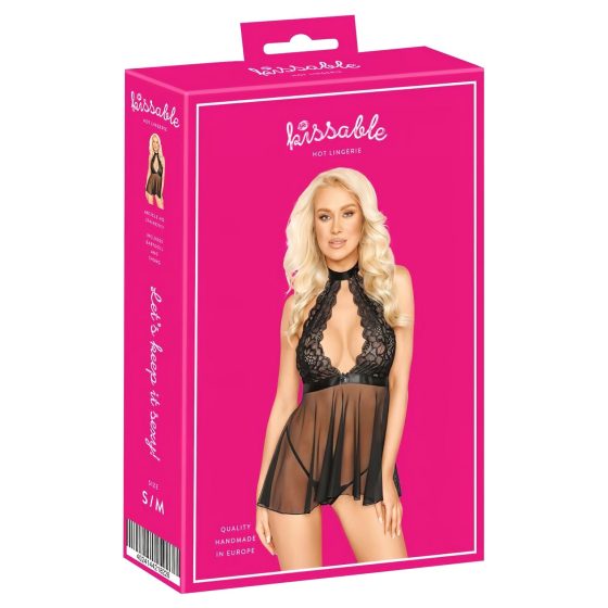 Lace Babydoll with Neck Strap - Kissable (Black)