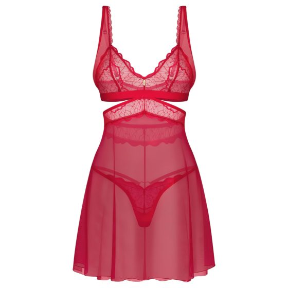 Obsessive Cupide Desir - Sheer Lace Nightgown Set (Red)