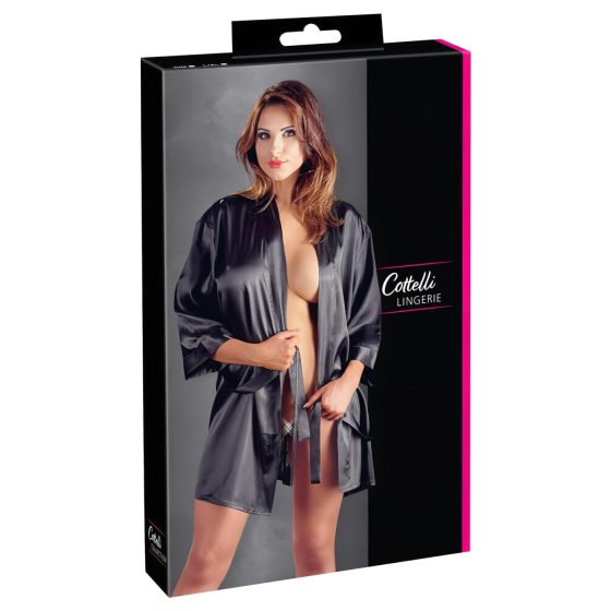 Cottelli - Satin-Lace Short Kimono (Black)